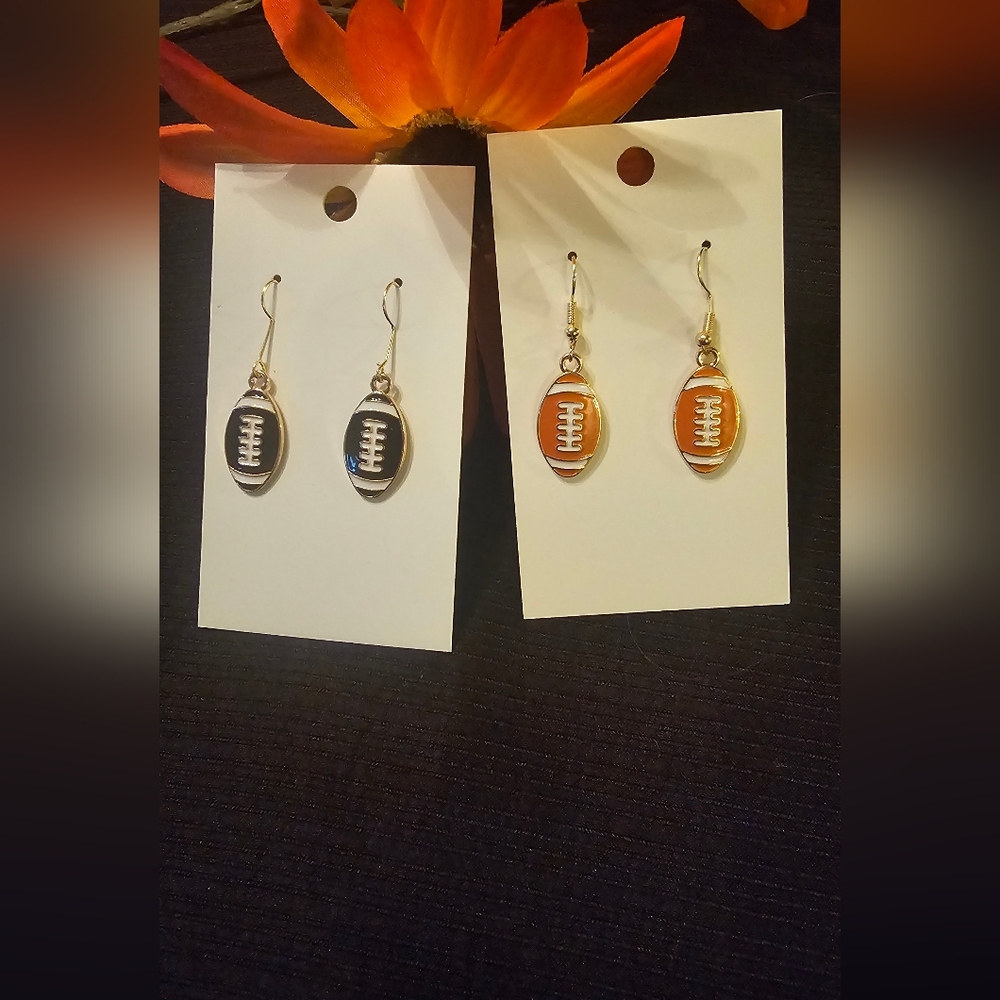Football Dangle Earrings Set - Black and Orange